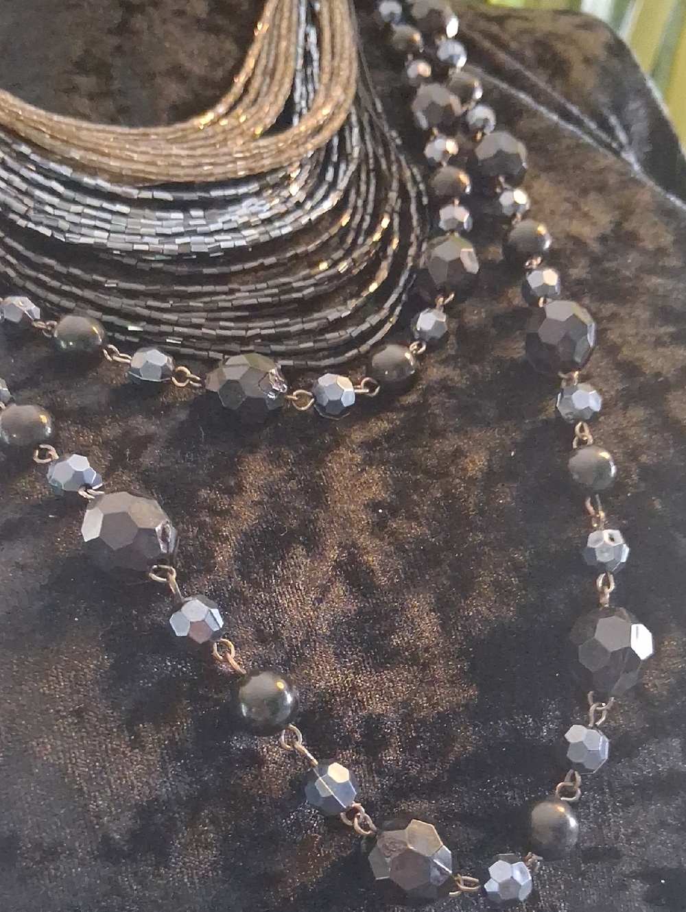 Vintage Lot Of 2 Necklaces Black and Gold Multi-Strand Layered 20 To 34 In.